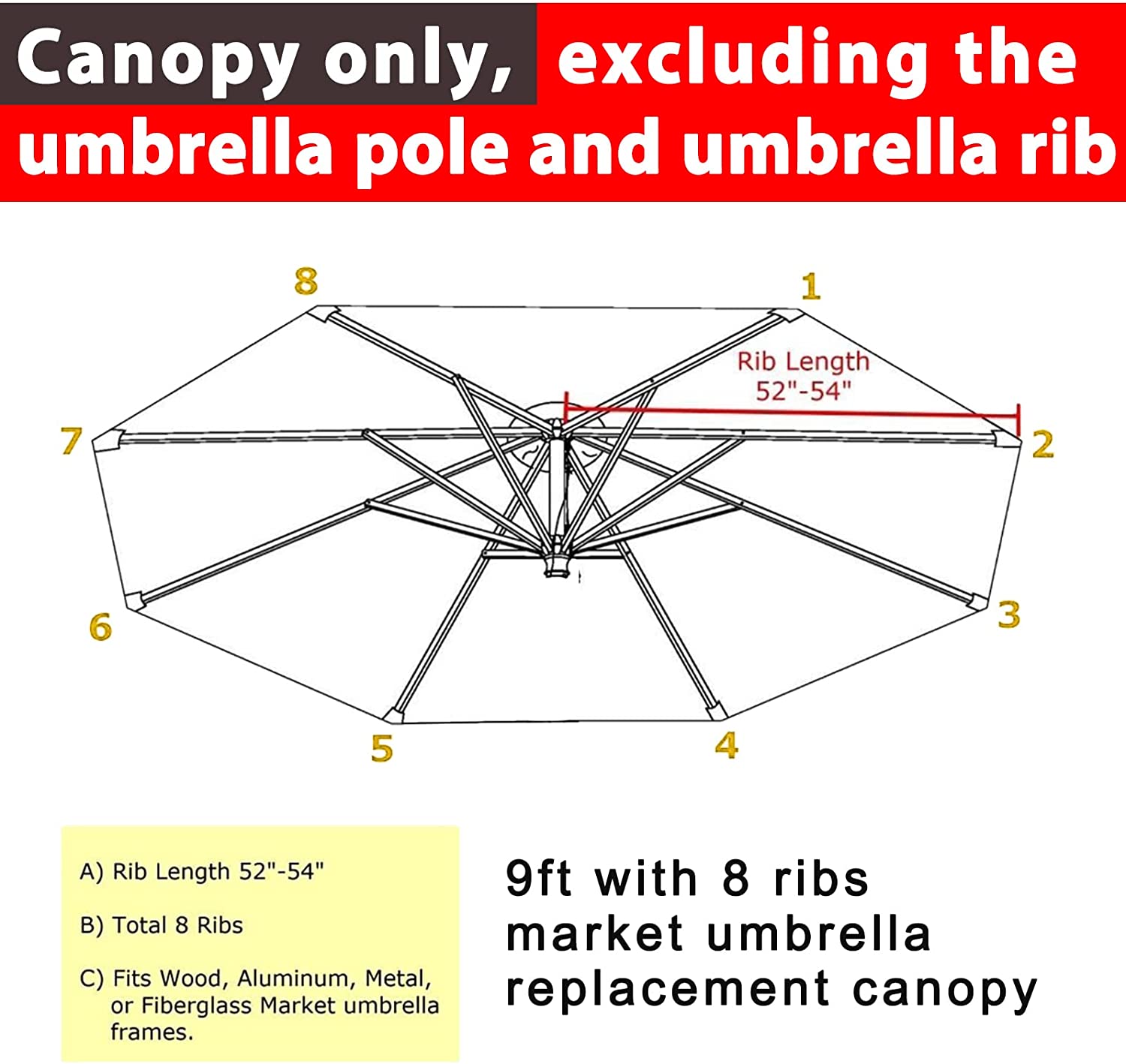 Part | 9′ Market Umbrella Top Only | Gold | Rental Part | 9′ Market Umbrella Top Only | Gold | Rental