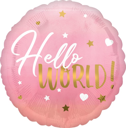 18″ Pink Baby Girl Hello World Anagram Balloon | Purchase | Rental 18″ Pink Baby Girl Hello World Anagram Balloon | Purchase | Rental