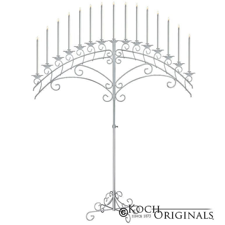 15-Light Fan Floor Candelabra – Frosted Silver | Rental 15-Light Fan Floor Candelabra – Frosted Silver | Rental