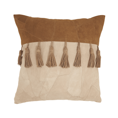 1516 Patchwork Leather Tassel Pillow | Rental 1516 Patchwork Leather Tassel Pillow | Rental