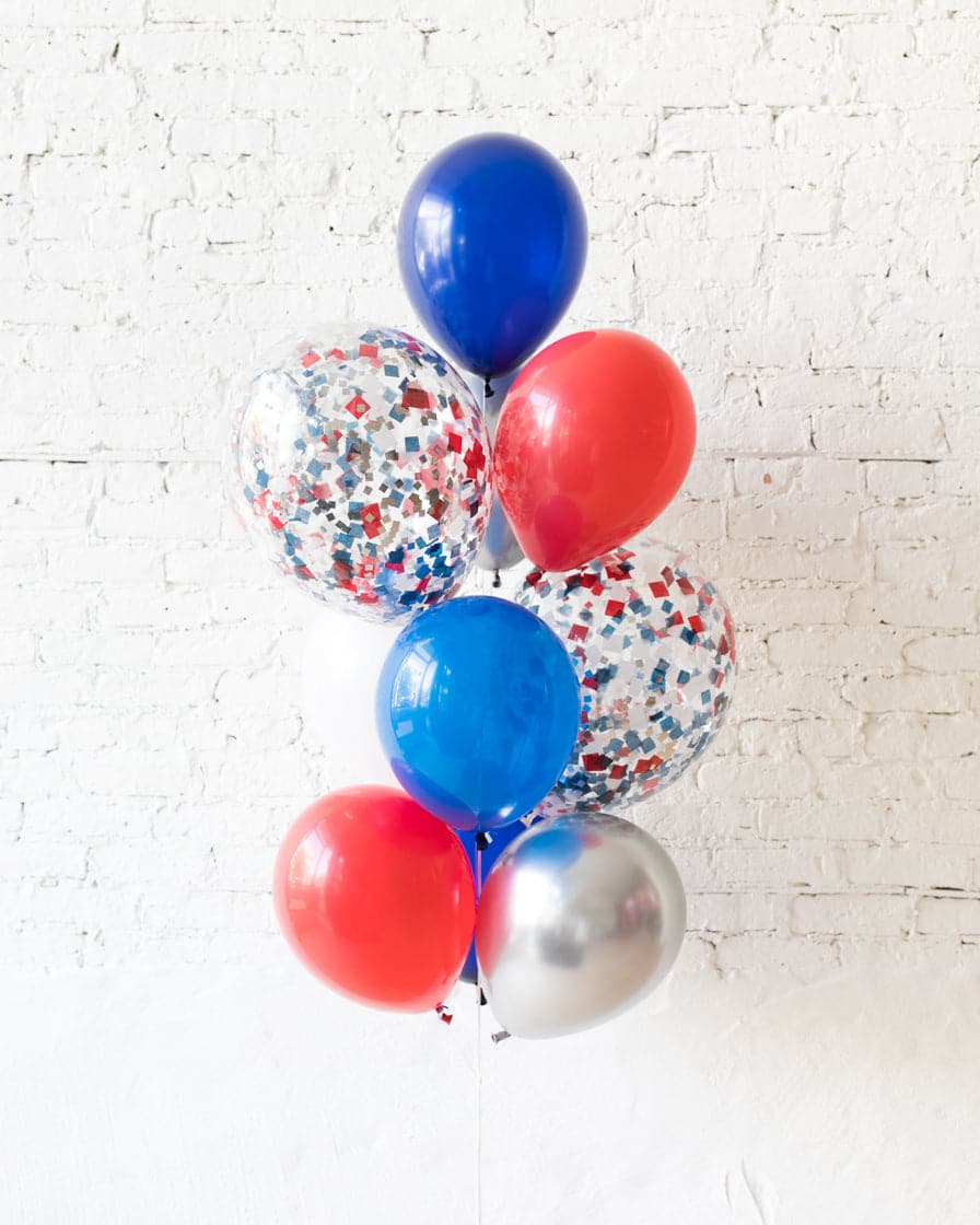 Red, White and Blue Palette Confetti and 11in Balloons – bouquet of 10 | Rental Red, White and Blue Palette Confetti and 11in Balloons – bouquet of 10 | Rental