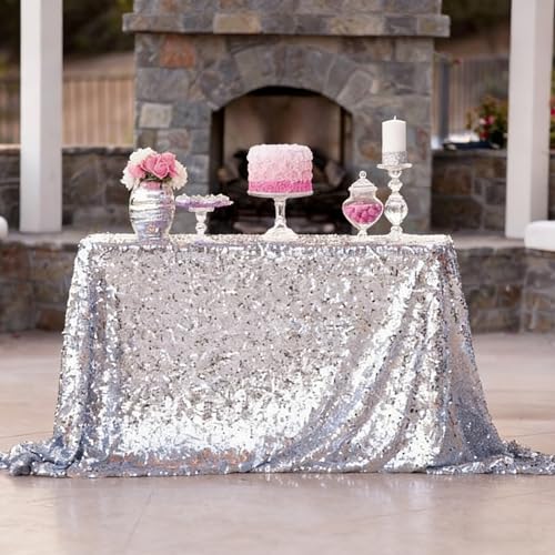 New Sale!~50''x72''silver Sequin Tablecloth, Wedding Table Cloth, Sparkle Sequin Linens, Glitz, Sequin Cake Tablecloth, Sequin Tablecloth (50''x72'') | Rental