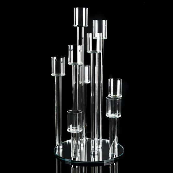Crystal Cluster Round Glass Candelabra – Pillar – 11¾” X 23¼” | Rental