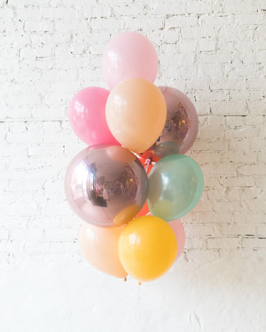 Colorful Bloom – Orbs and 11in Balloons – bouquet of 10 | Rental