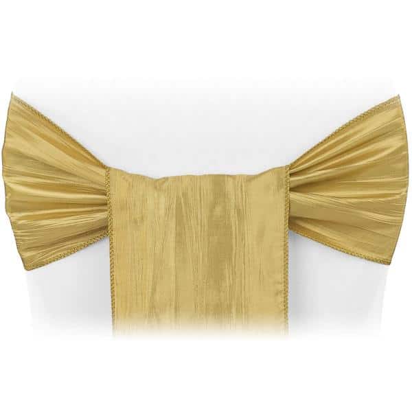 Accordion Crushed Taffeta Chair Sash – Gold | Rental Accordion Crushed Taffeta Chair Sash – Gold | Rental