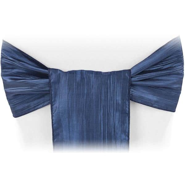Accordion Crushed Taffeta Chair Sash – Navy Blue | Rental Accordion Crushed Taffeta Chair Sash – Navy Blue | Rental