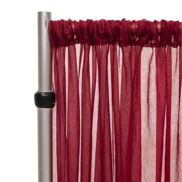 *FR* Crushed Sheer Voile Curtain Panel by Eastern Mills w/ 4″ Pockets – 10ft Wide – Burgundy | Rental