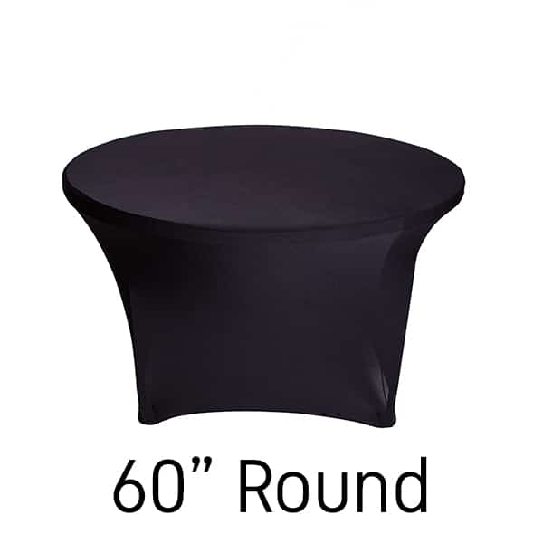 200 GSM Grade A Quality 60″ Round Spandex Table Cover – Black | Rental 200 GSM Grade A Quality 60″ Round Spandex Table Cover – Black | Rental