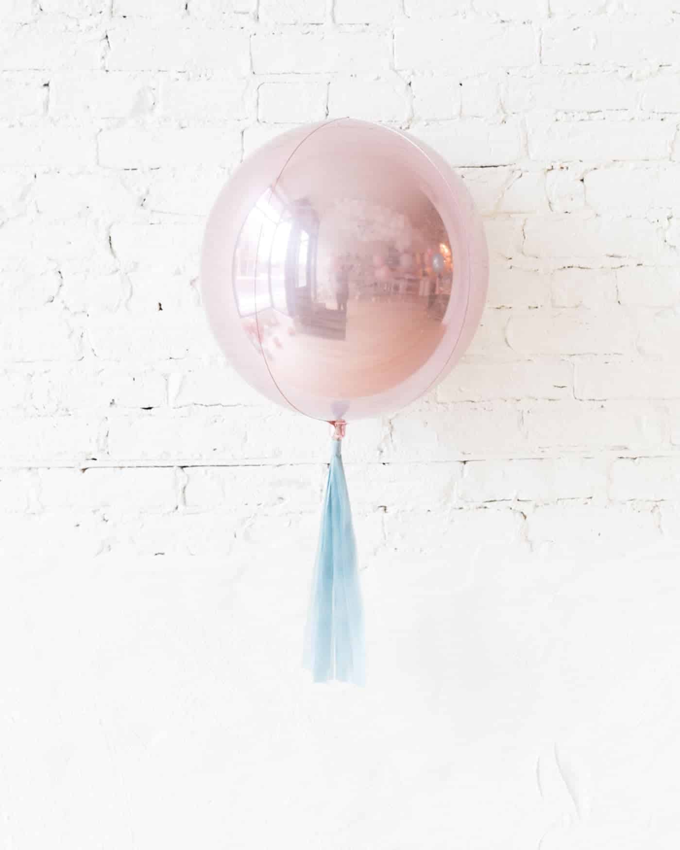 Petits Pastels – 16in Pastel Pink Orb Foil Balloon with French Blue Skirt | Rental