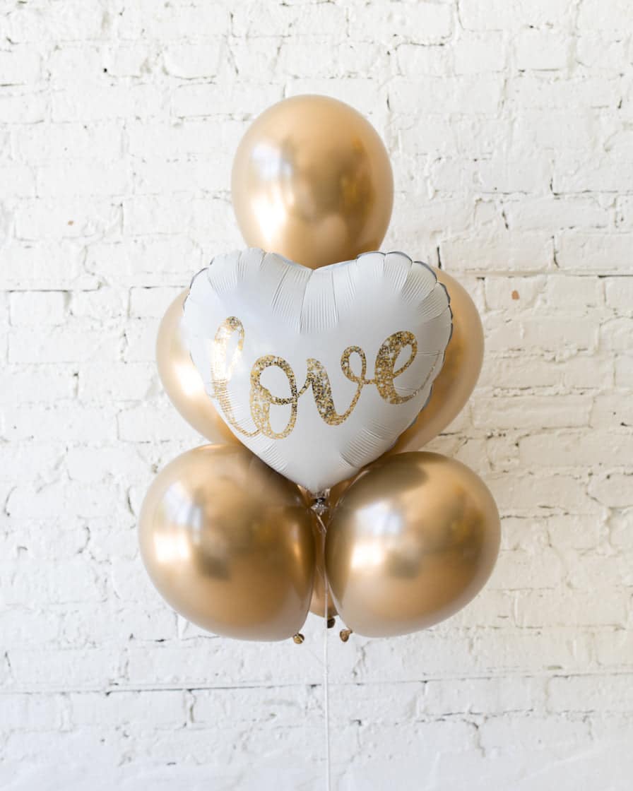 Golden – Love Foil Heart and 11in Balloons – bouquet of 7 | Rental