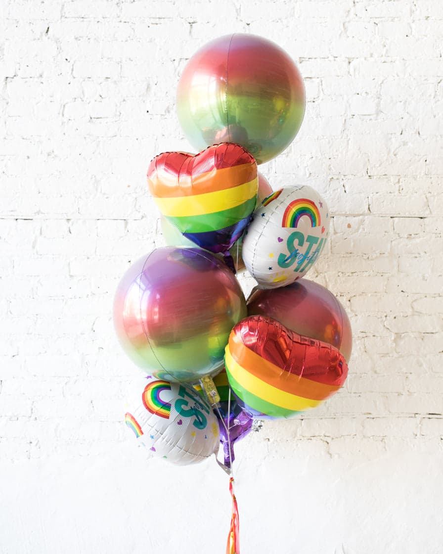 GIFT-Rainbow Heart and Orb Stay Positive Balloon Bouquet | Rental