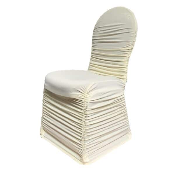 210 GSM Better Quality/Best Value Ruched Chair Cover By Eastern Mills – Spandex/Lycra – Ivory | Rental 210 GSM Better Quality/Best Value Ruched Chair Cover By Eastern Mills – Spandex/Lycra – Ivory | Rental
