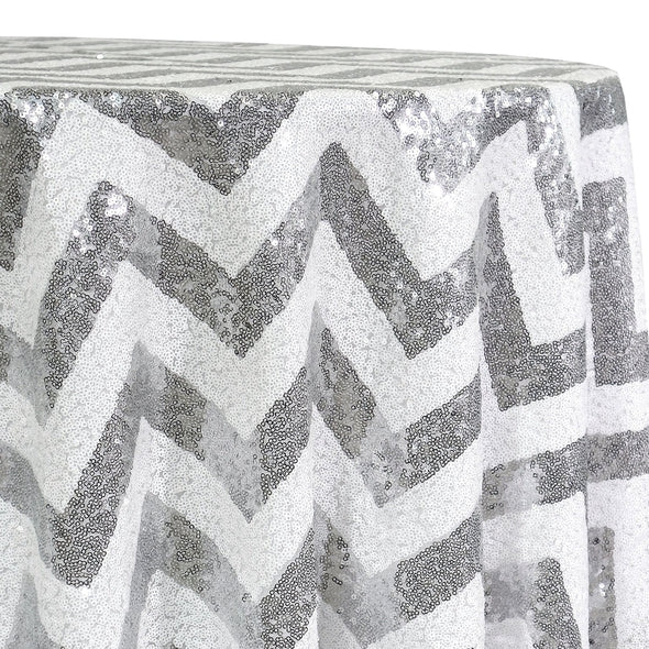 Chevron Glitz Sequins Table Linen in Silver | Rental