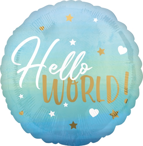 18″ Blue Baby Boy Hello World Anagram Balloon | Purchase | Rental 18″ Blue Baby Boy Hello World Anagram Balloon | Purchase | Rental