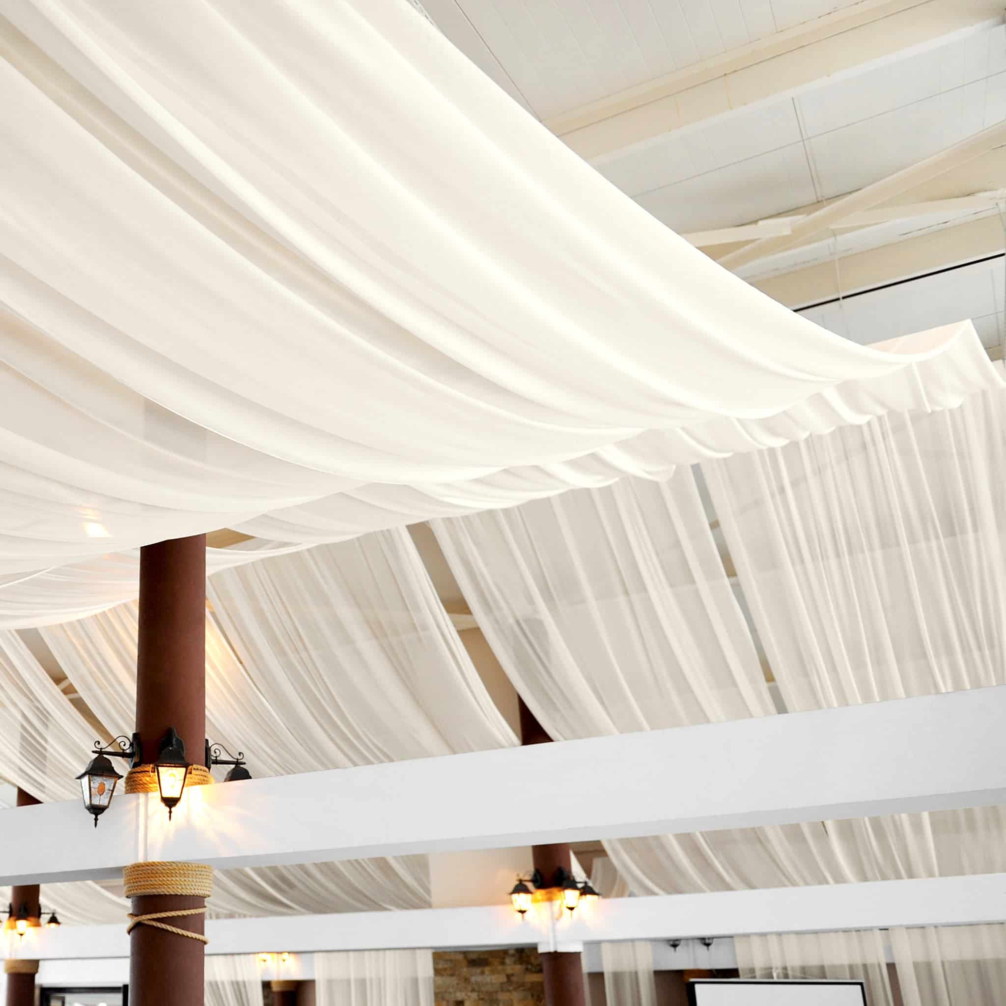 30ft Ceiling/Curtain Draping Sheer Voile Flame Retardant (FR) – Ivory | Rental 30ft Ceiling/Curtain Draping Sheer Voile Flame Retardant (FR) – Ivory | Rental