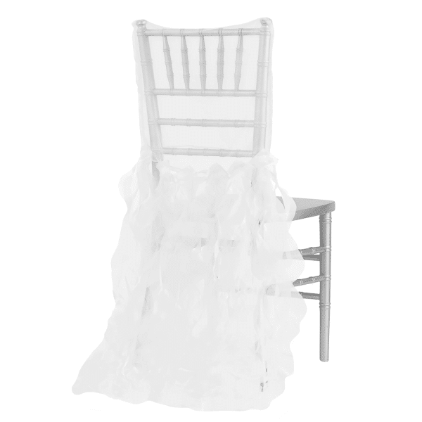 Spiral Taffeta & Organza Chair Back Slip Cover – White | Rental