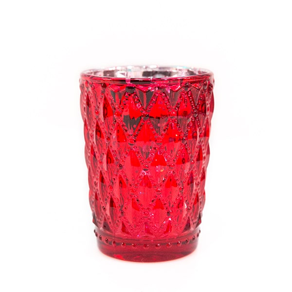DecoStar™ 3 1/2″ Glam Small Diamond Etched Mercury Glass Candle/Votive Holder – Red – 6 PACK | Rental