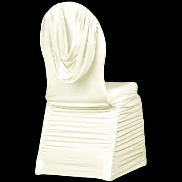 200 GSM Grade A Quality Swag Back Ruched Chair Cover By Eastern Mills – Spandex/Lycra – Ivory | Rental 200 GSM Grade A Quality Swag Back Ruched Chair Cover By Eastern Mills – Spandex/Lycra – Ivory | Rental