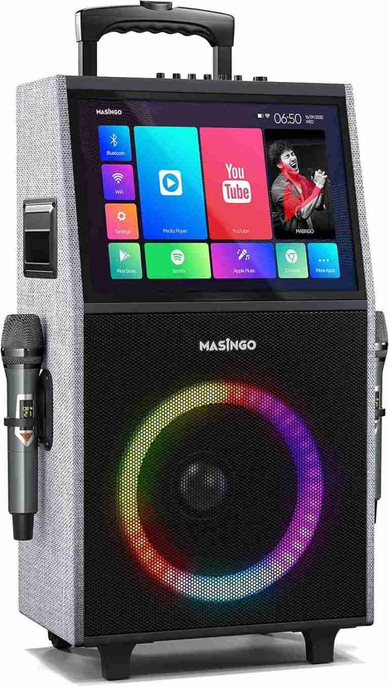 MASINGO New Professional Karaoke Machine with Lyrics Display Screen for Adults and Kids, Bluetooth Portable PA Speaker System with WiFi, Built-in 15″ Tablet, Lights and 2 Wireless Microphones : Musical Instruments | Rental MASINGO New Professional Karaoke Machine with Lyrics Display Screen for Adults and Kids, Bluetooth Portable PA Speaker System with WiFi, Built-in 15″ Tablet, Lights and 2 Wireless Microphones : Musical Instruments | Rental