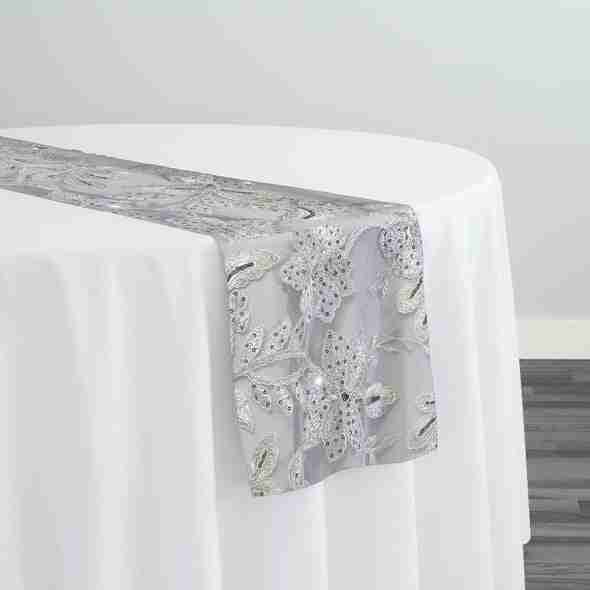 Claire Lace Table Runner in Silver and White | Rental Claire Lace Table Runner in Silver and White | Rental
