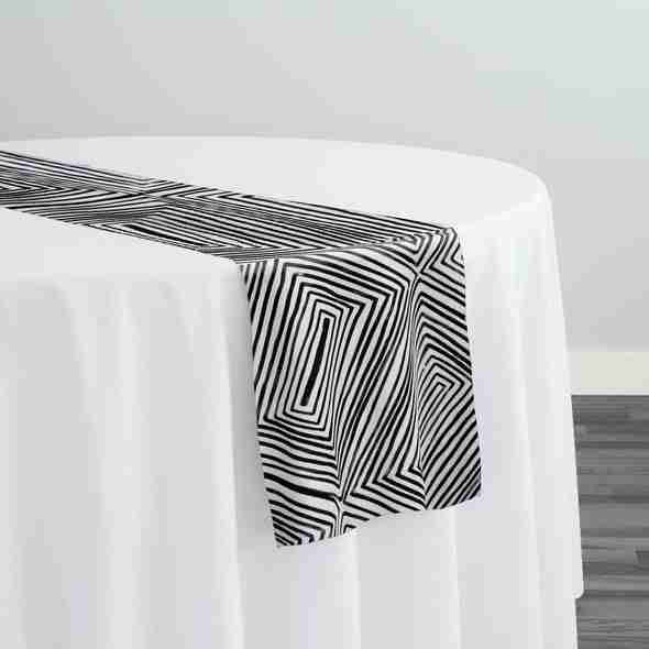 Modena (Poly Print) Table Runner in Black | Rental Modena (Poly Print) Table Runner in Black | Rental
