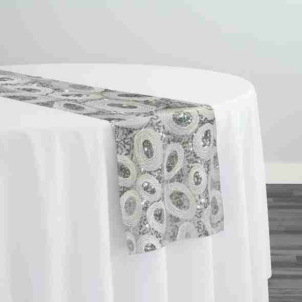 Sienna Design Table Runner in Silver White | Rental Sienna Design Table Runner in Silver White | Rental