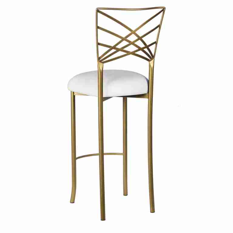 Gold Fanfare Barstool with White Suede Cushion – Chameleon Chair Collection | Rental