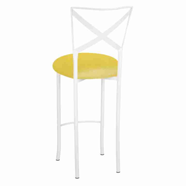 Simply X White Barstool with Bright Yellow Velvet Cushion – Chameleon Chair Collection | Rental Simply X White Barstool with Bright Yellow Velvet Cushion – Chameleon Chair Collection | Rental