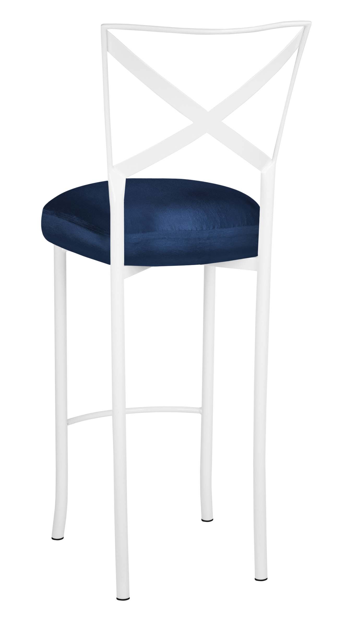 Simply X White Barstool with Midnight Blue Taffeta Boxed Cushion Chameleon Chair Collection