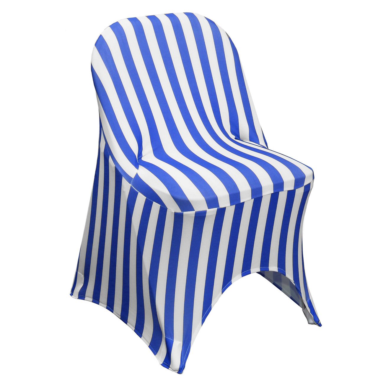 Stretch Spandex Folding Chair Covers Striped Royal Blue/White